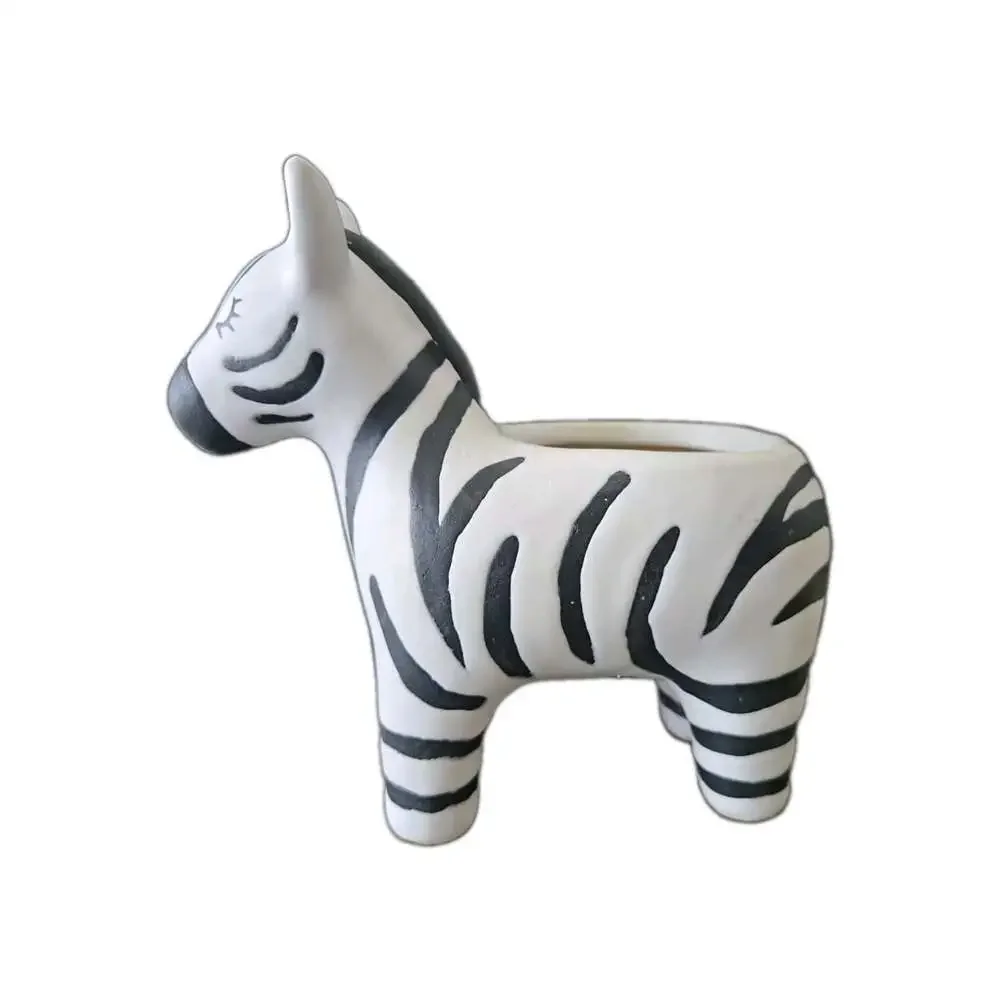 New White Black Stripped Zebra Ceramic Indoor Planter Catus Succulent Pot